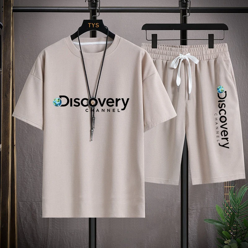 Men's T-shirt Set Sportswear 2 Pieces Man Short Sleeve Tshirt Shorts Casual Tracksuit Men Clothing Streetwear Summer Sports Suit