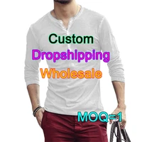 custom spring autumn t shirt men skull vintage 3d printed clothes oversized v neck buttons long sleeve male t shirt dropshipping