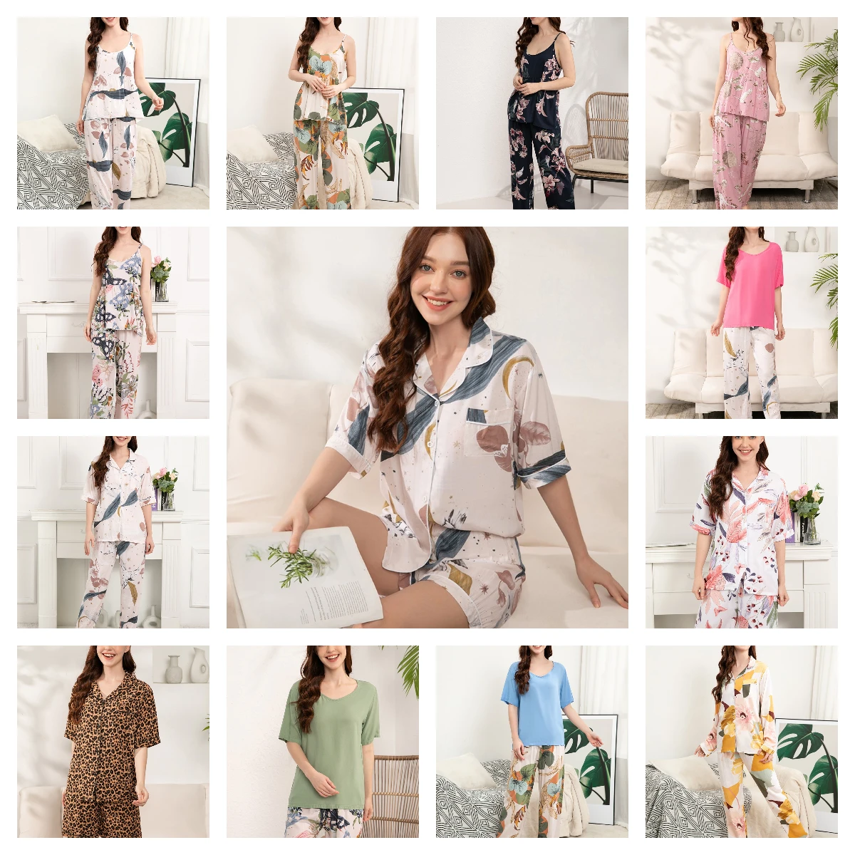 

Women's Pajamas Set 100% Viscose Plus Size S-3XL Sleepwear Home Wear Loose Nightwear Printed Comfortable Lady Female Lingerie