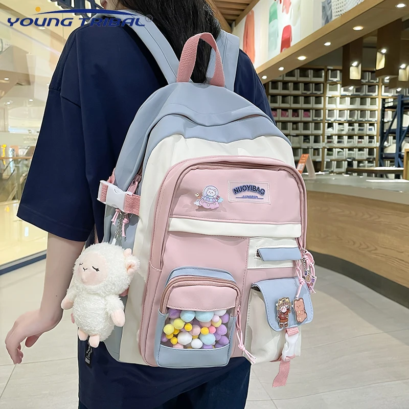 

Вместительная Милая Студенческая сумка, многофункциональная Милая женская сумка карамельных цветов, сумка для отдыха, дорожный женский рюкзак с несколькими карманами