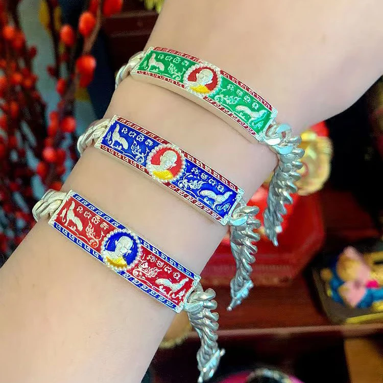 Стильный длинный браслет SR Ethnic Style Thai Buddha Brand Long Porui 2557 Soli Rooster для мужчин и женщин в трендовом этническом стиле ручной работы.