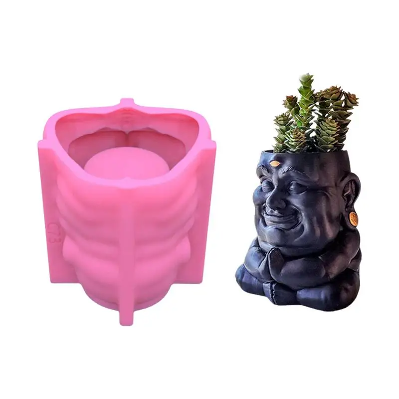

Silicone Plant Pot Mold Resin Smile Monk Moulds Silicone 3D Smile Monk Design Creative Casting Molds For Making DIY Crafts Home