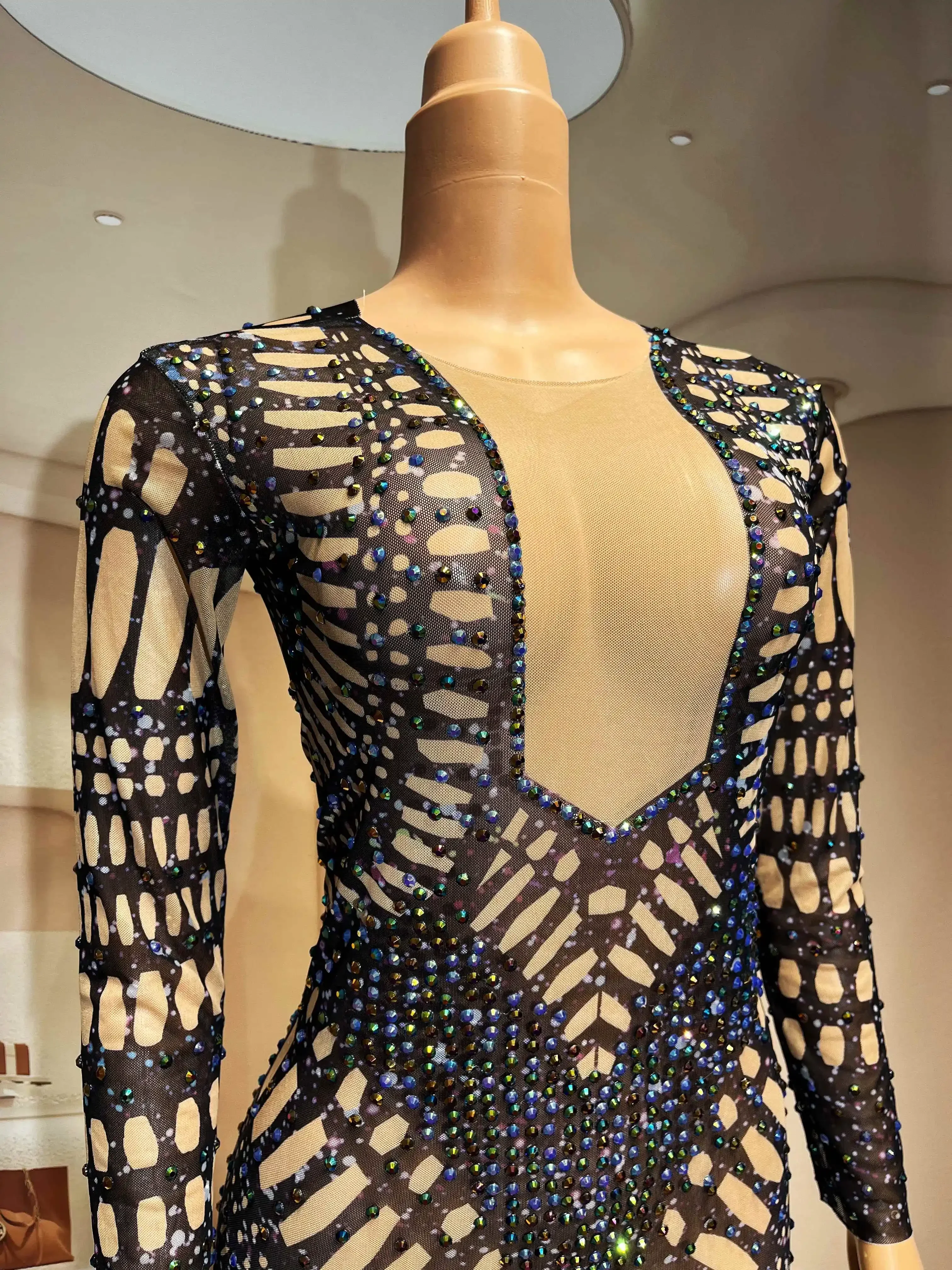 Красочные AB стразы сексуальный прозрачный черный комбинезон танцевальные