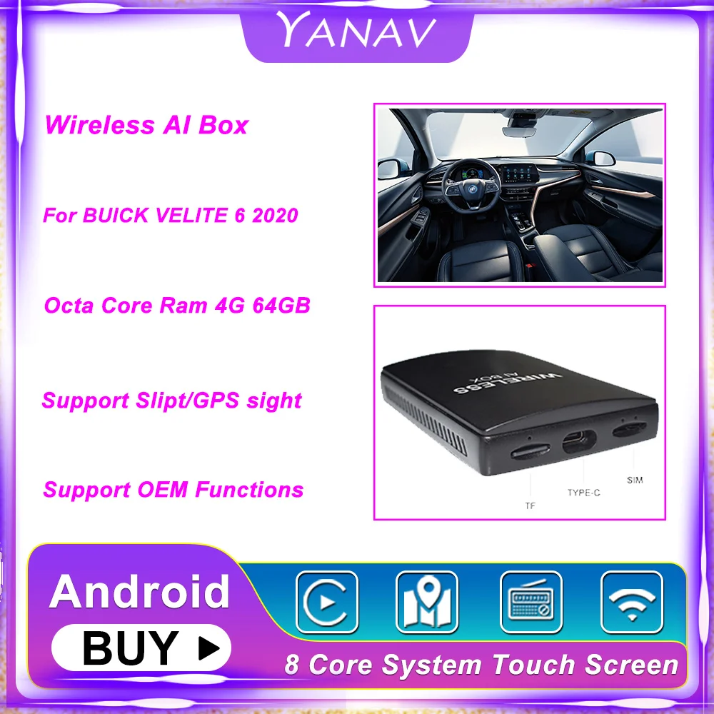 

Octa Core Carplay Wireless Ai Box Dual Bluetooth Android For BUICK VELITE 6 2020 Auto Car Radio Multimedia Player Smart Box HDMI