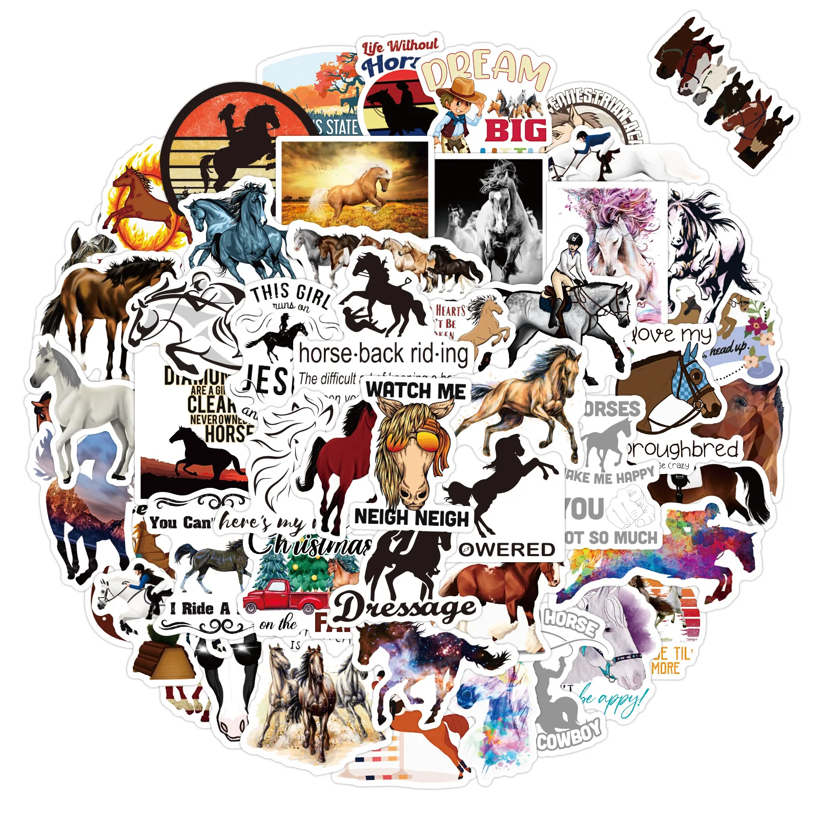 

50pcs Equestrian Graffiti Stickers Waterproof Removable Car Notebook Trolley Case Water Cup Stickers