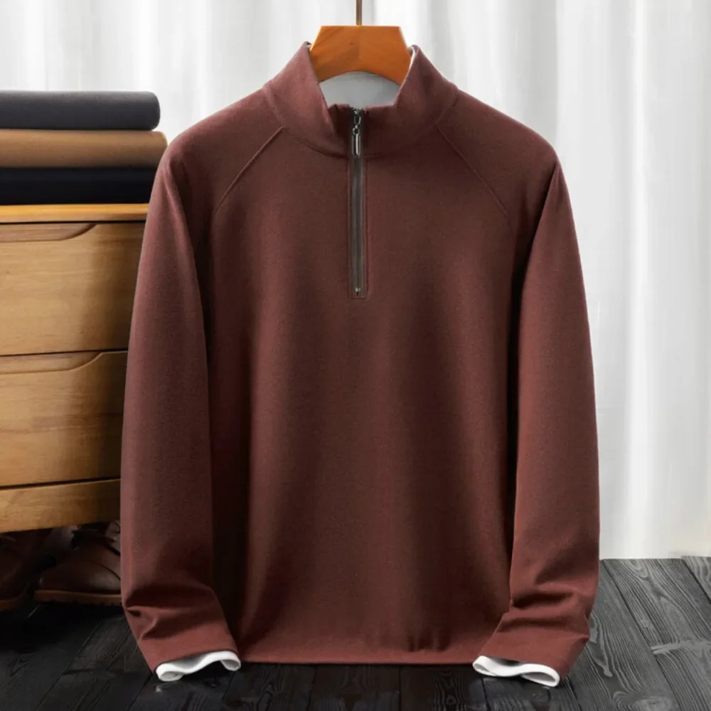 Пуловер с полумолнией и воротником-стойкой футболка длинными рукавами мужская