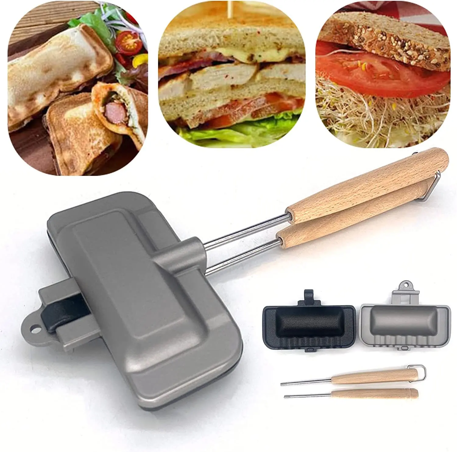 

Double-Sided Sandwich Pan Non-Stick Foldable Grill Frying Pan for Bread Toast Breakfast Machine Pancake Maker Kitchen Gadgets