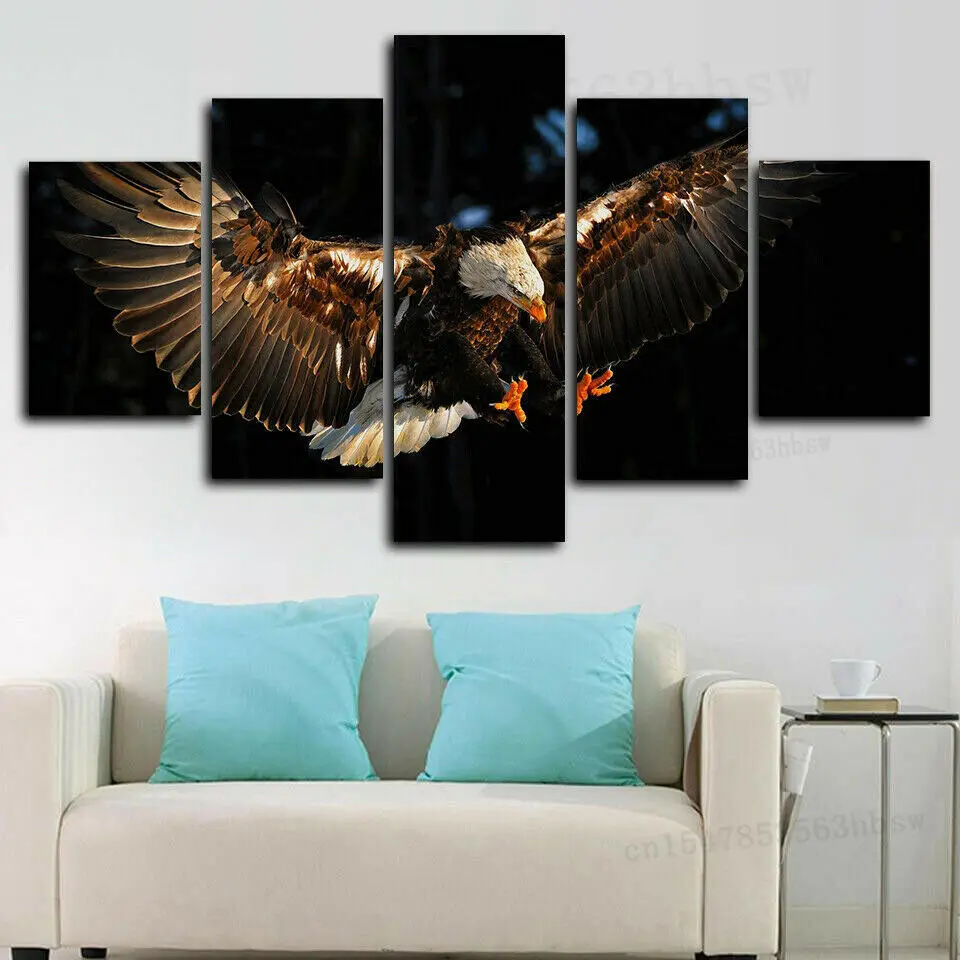 

Flying Eagle Raptor Bird Sky 5 Panel Canvas Print Wall Art Poster Home Decor HD Print Pictures No Framed Room Decor Paintings