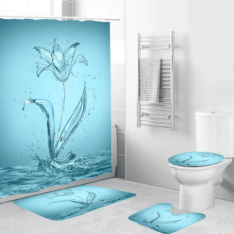 

Waterspout digital printing shower curtain bathroom curtain perforation-free shower curtain bathroom waterproof curtain bathroom