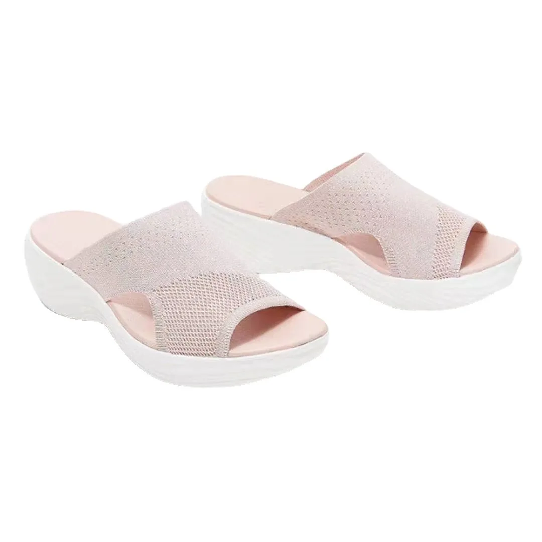 Women Open Toe Casual Slippers Breathable Outdoor Beach Platform Sandals Plus Size Solid Color Wedges Shoes Sandalias