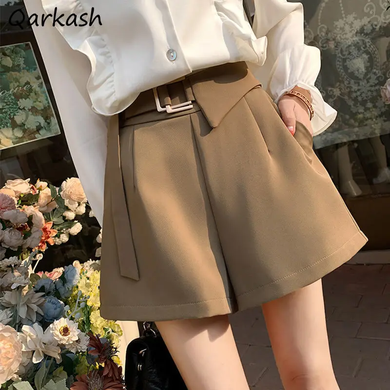 

Wide Leg Shorts Women Sashes Casual Summer Clothes Fashion Korean Style Vintage Females Elegant High Waist Loose Bottoms Chic