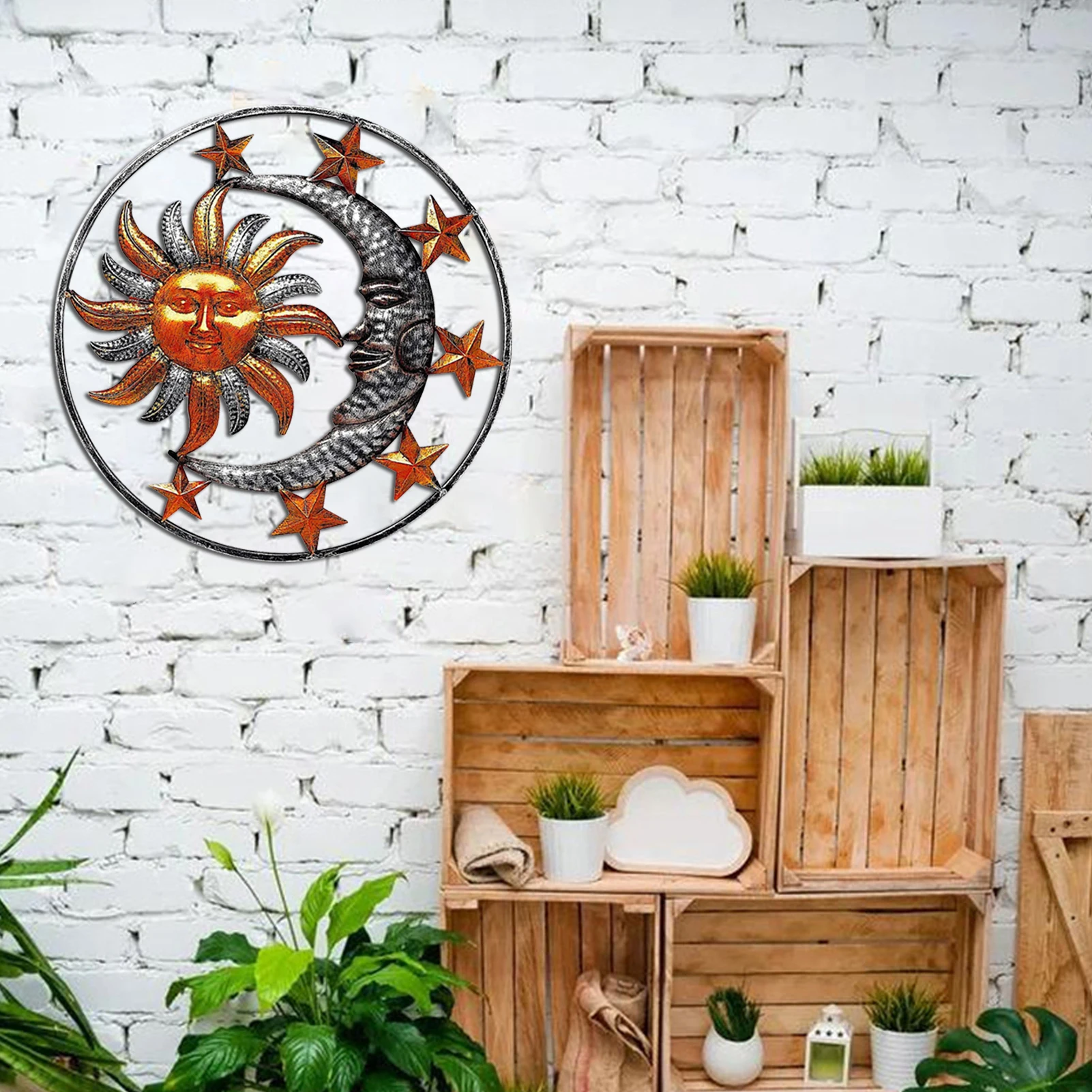 Кованая Железная подвеска в виде Луны и солнца металлическое настенное