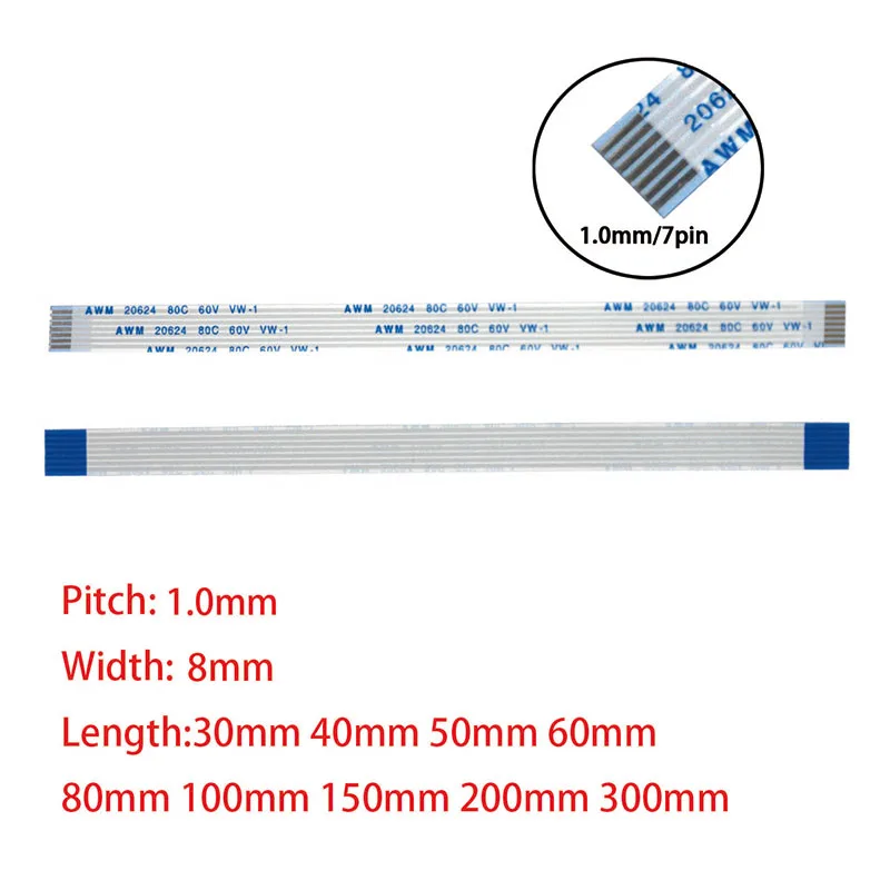 7Pin 1 мм Шаг FFC FPC AWM 20624 80C 60В Φ A B Тип плоский гибкий кабель 60/100/150/200/250/300/400 разъем |