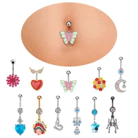 colorful belly button ring dangle navel piercing ring heart belly ring zircon navel ring body piercing jewelry umbilical pircing