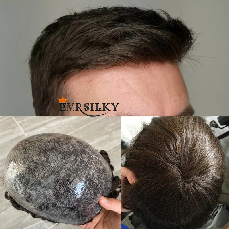 Straight/Wavy Human Hair Toupee for Men Thin Skin PU Base Durable Male Wigs Hair Pieces Replacement Capillary Hair Prosthesis