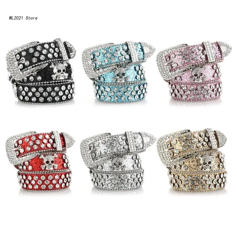 

Buckle Belt with Skull Decors Luxurious Belt for Adult Woman Men