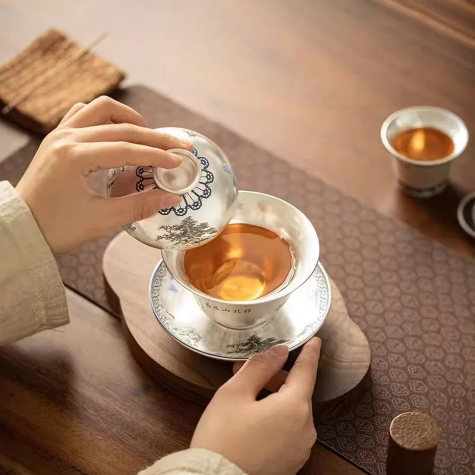 Серебряное позолоченное изображение Shanju Gaiwan одиночный высококачественный набор