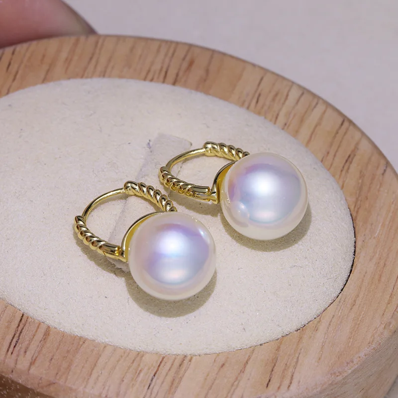 

MeiBaPJ 10-11mm White Natural Round Pearl Fashion Simple Stud Earrings Empty Tray Fine Wedding Jewelry for Women