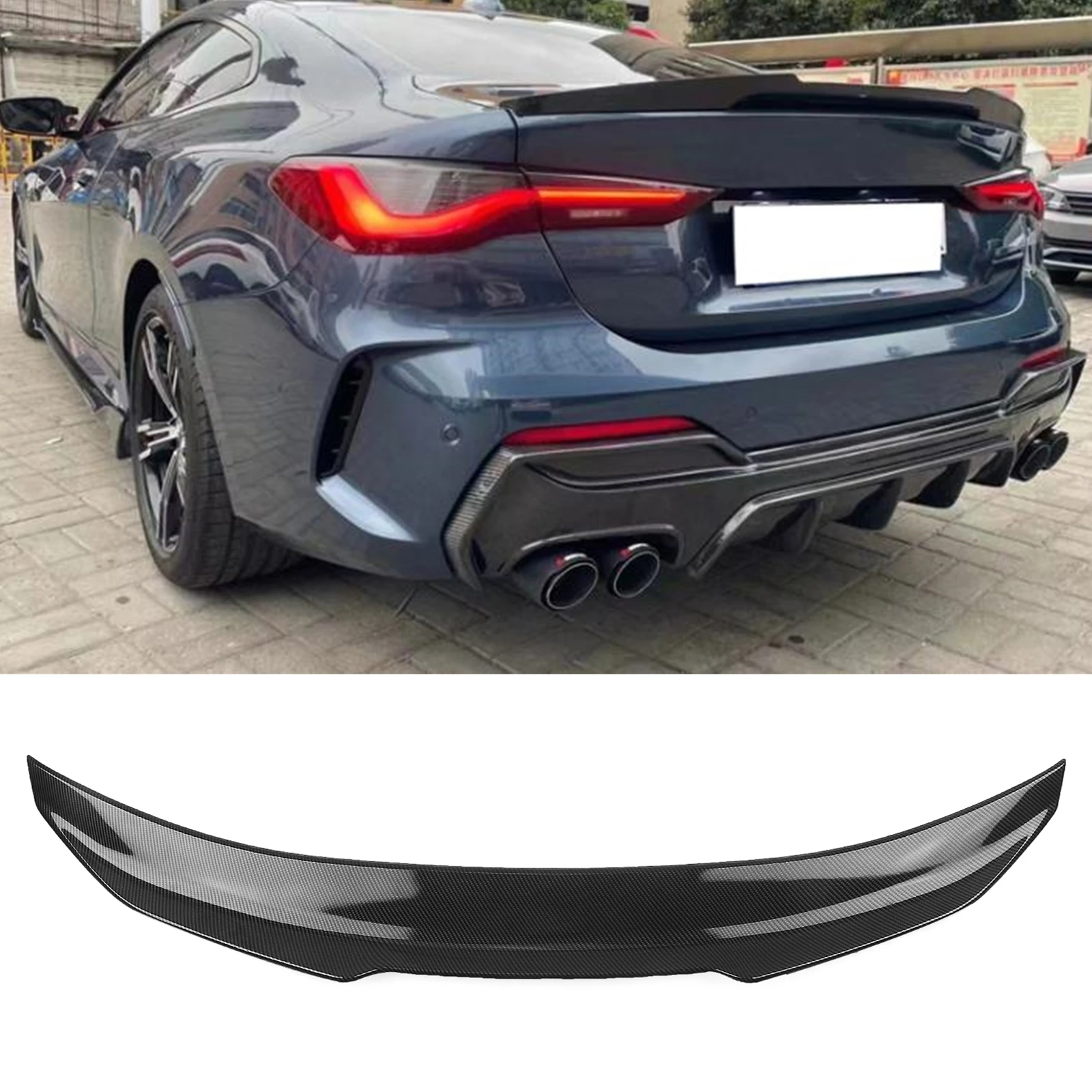 

For BMW 4 Series G22 430i Coupe G82 M4 2021-2022 M440i PSM Rear Trunk Spoiler Wing Splitter Lip Carbon Fiber Look/Gloss Black