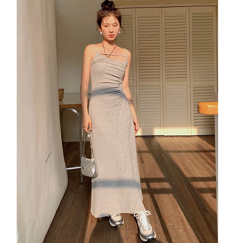 

Женское платье на бретелях, элегантное однотонное облегающее платье во французском стиле, лето 2023