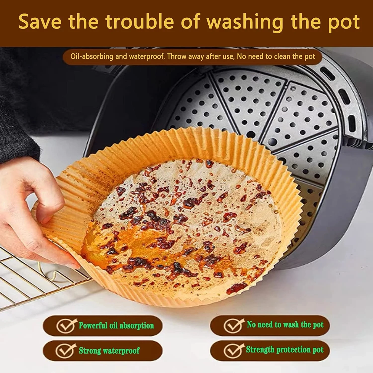 

8" 50pcs Air Fryer Parchment Paper Liners Non-Stick Disposable Paper Round Paper Baking Mats Kitchen AirFryer Baking Accessories