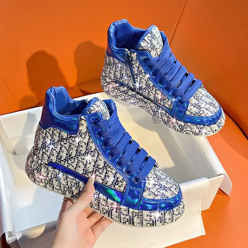 Женские туфли с высоким верхом из вулканизированной кожи со сверкающими