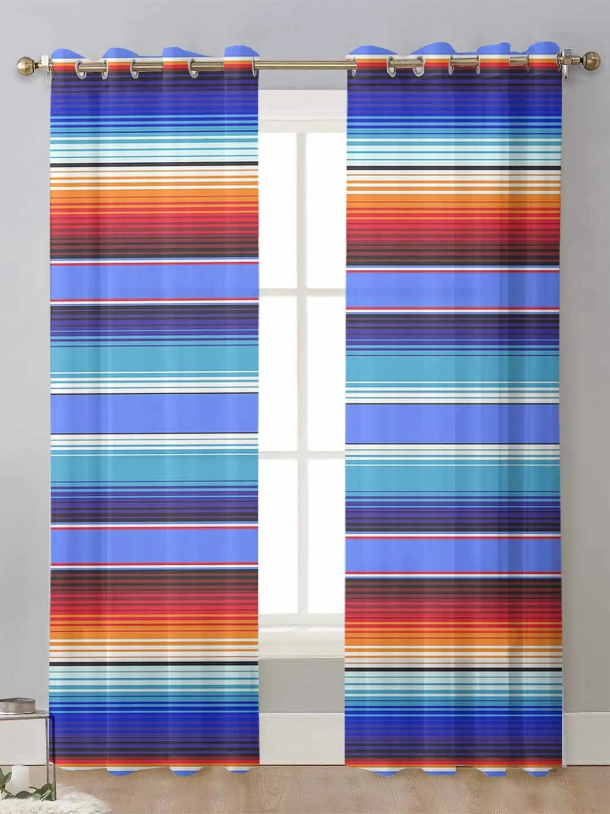 

Colorful Mexican Stripes Sheer Curtains For Living Room Window Transparent Voile Tulle Curtain Cortinas Drapes Home Decor