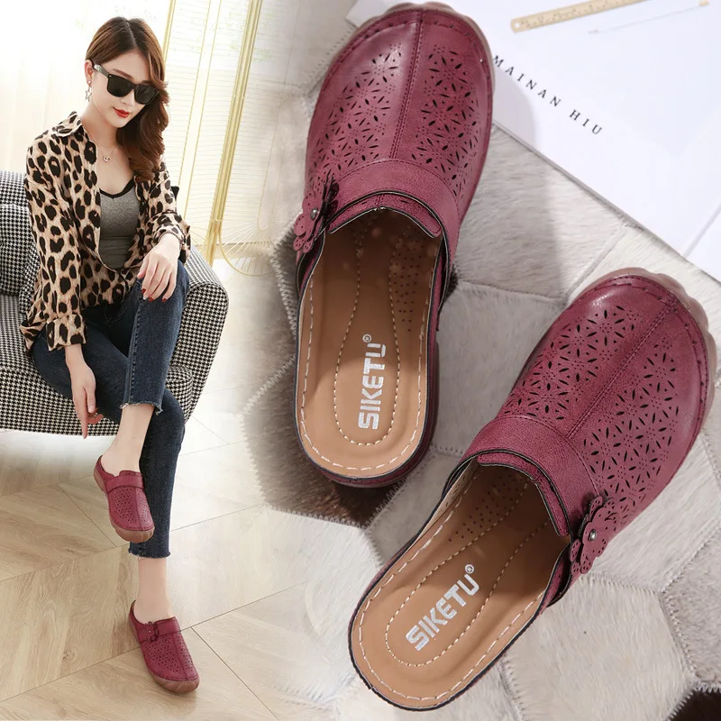 

Shoes House Slippers Platform On A Wedge Slides Flower Cover Toe Slipers Women Low 2020 Flat Basic Floral Wedges Fabric lykj-yx