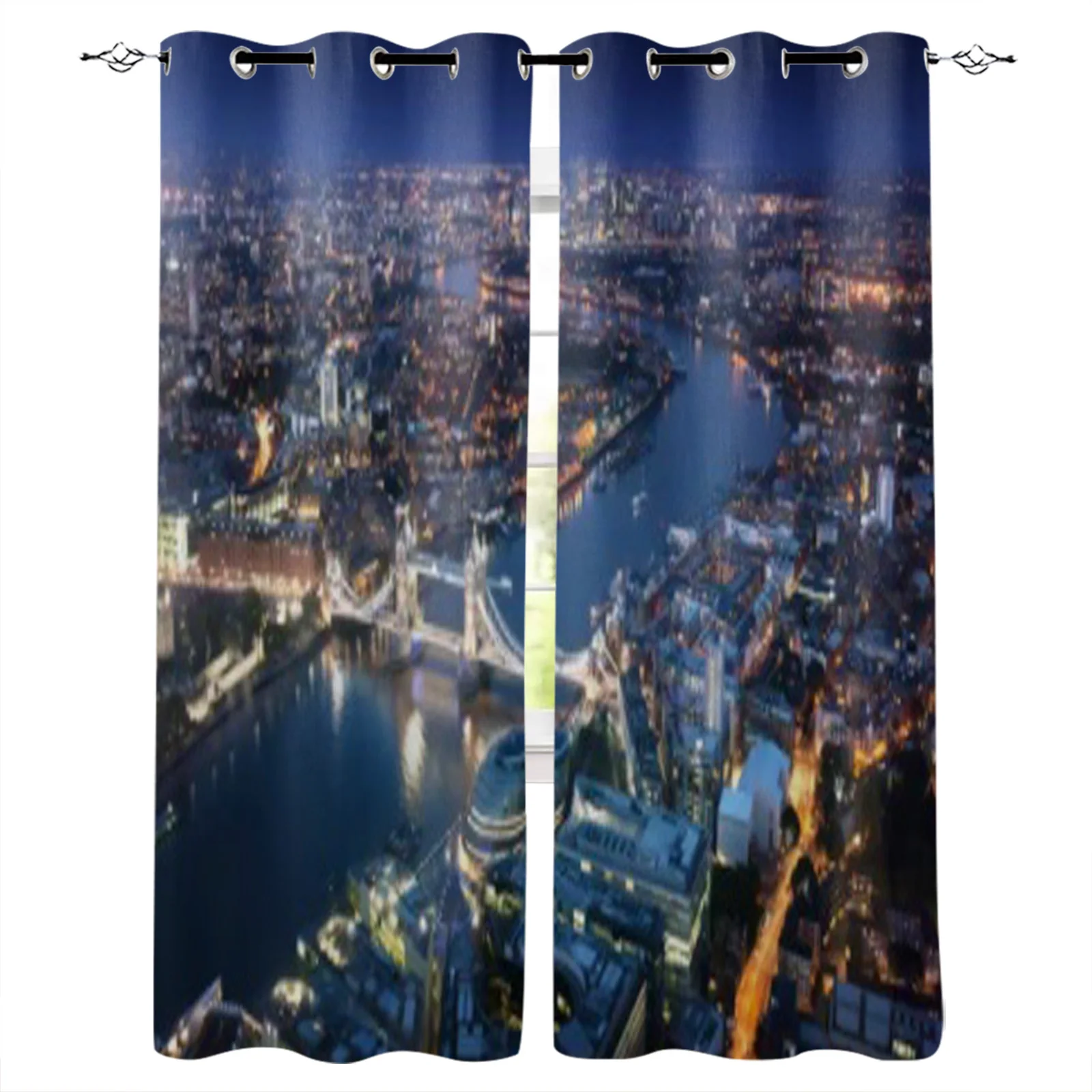 

London At Night With Urban Architectures And Tower Bridge Curtains For Kitchen Bedroom Window Curtains for Living Room Drapes
