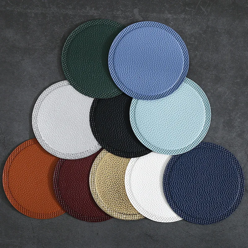 

High Quality Leather Coaster Tableware Round 10CM Heat-resistant Non-slip Coaster Bar Restaurant Coffee Beverage Mat Placemat