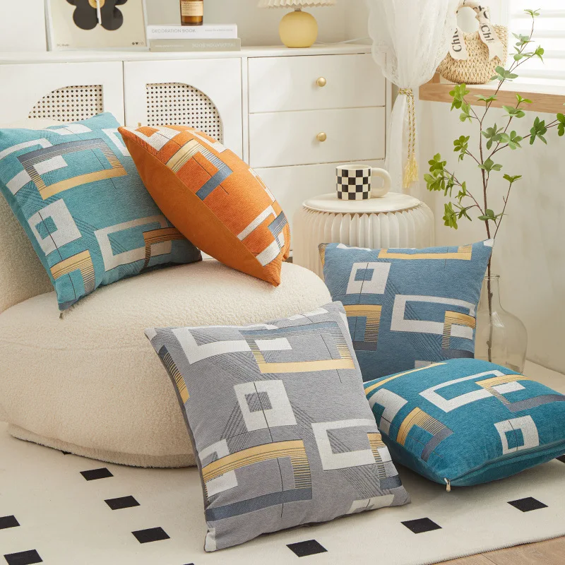 

New Geometric Chenille Pillowcase Ins Style Home Fabric Sofa Decoration Bedroom Bay Window Restaurant Seat Fashion Cushion Cover