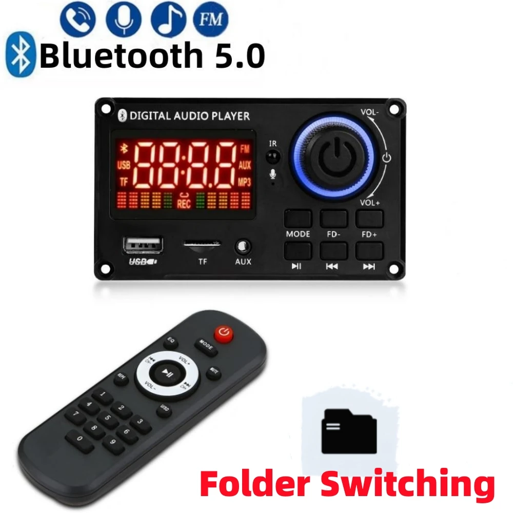 

Handsfree 50W Power Home Digital amplifier MP3 Decoder Board DC 12V 100W Audio Bluetooth 5.0 FM Volume Control For Music Speaker