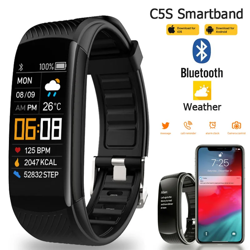 

C5S Plus Smart Bracelet Color Screen Bracelet Blood Pressure Heart Rate Monitor Pedometer Fitness Tracker Ladies Smart watch Men