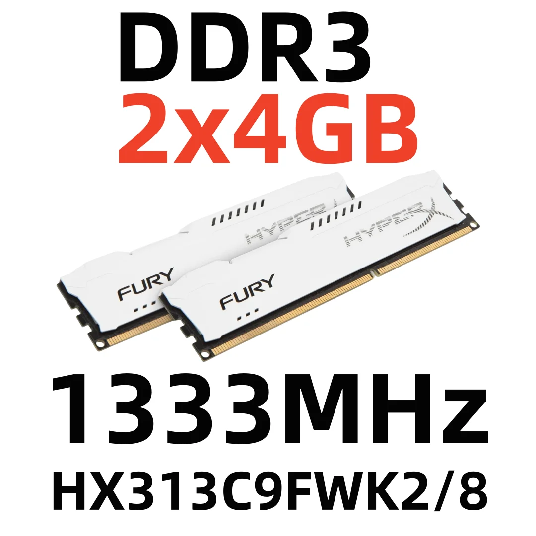 Память HyperX Fury DDR3 1333 МГЦ 8 ПК для 2x4 Гб HX313C9FWK2/8