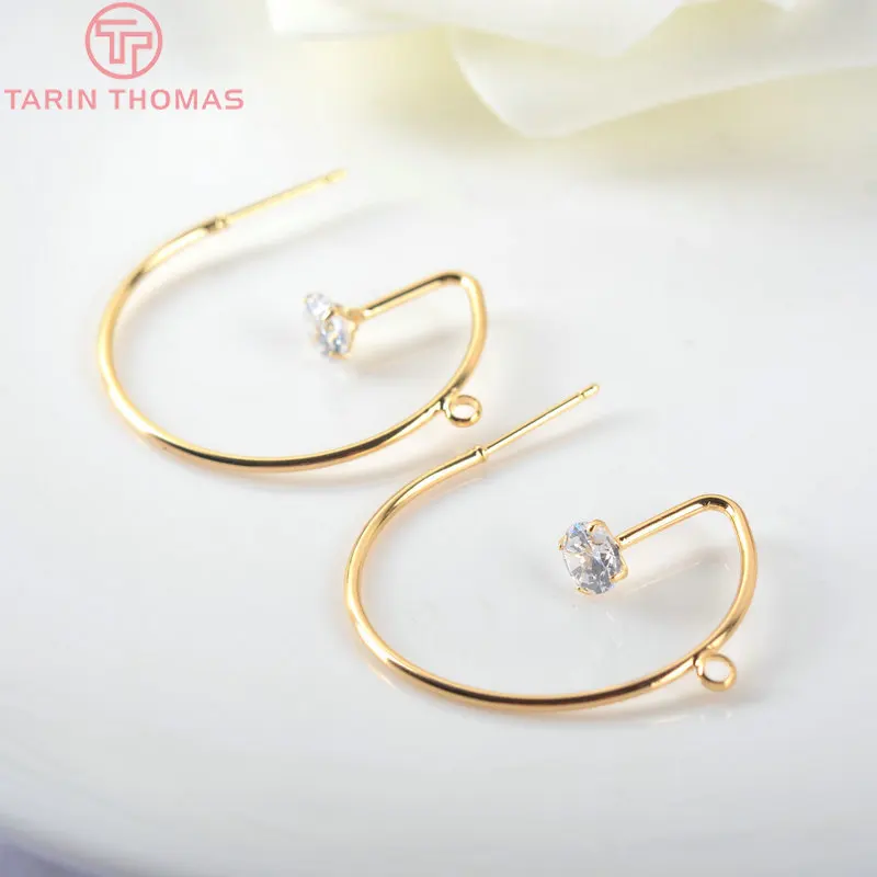 

(2411)6PCS 30MM 24 K Gold Color Brass With White Zirconia Round Earrings Hooks High Quality Accessories Jewelry Recognitions