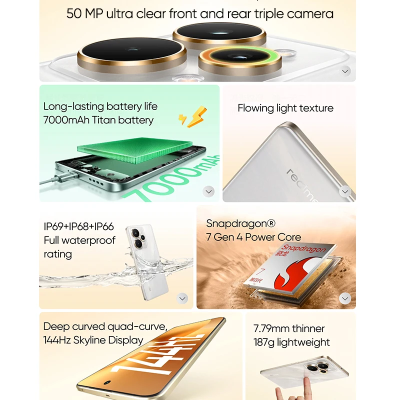 Фото Китайская версия смартфона Realme 15 Pro 5G, AMOLED-дисплей 6,8 дюйма, 144 Гц, 7000 мАч, титановая батарея, смартфон Snapdragon 7 Gen 4 №2