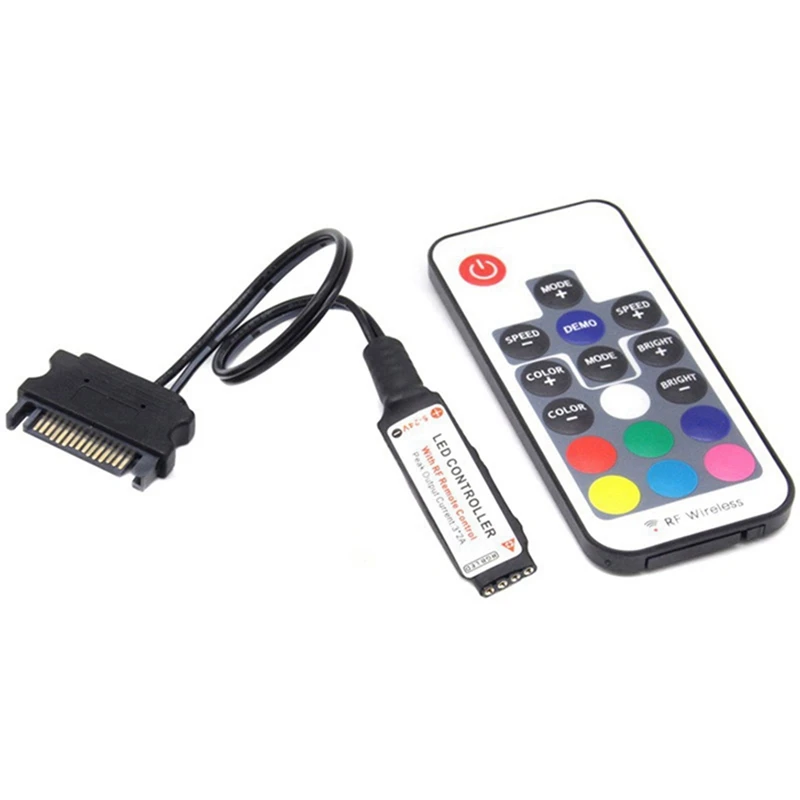 

2X RF17 Keys Remote DC 12V Wireless SATA RGB Controller For PC Computer Case 5050 RGB LED Strip Light