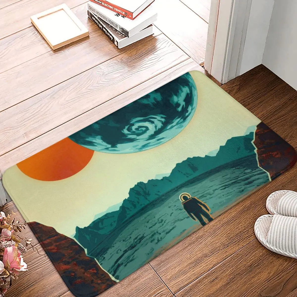 

Astronaut And Space Bathroom Non-Slip Carpet Print Planet Bedroom Mat Entrance Door Doormat Floor Decor Rug