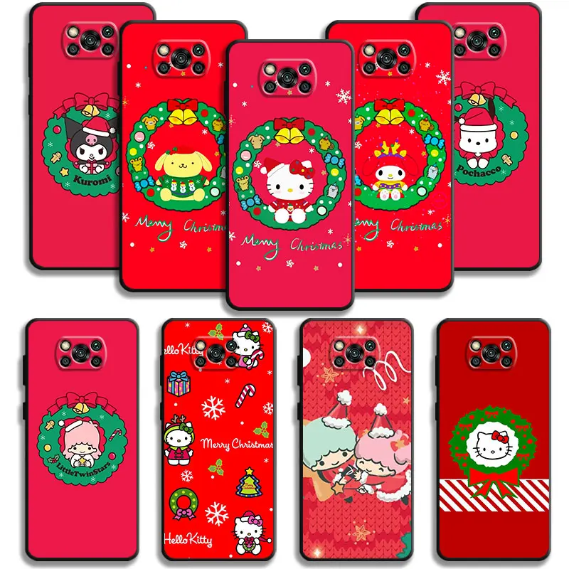 Чехол для телефона Xiaomi POCO X3 NFC X4Pro X5 M3 F5 Pro F1 Mi 11 12 Lite 13 10T 11T 12X 9 9T Red Christmas Hello Kitty Family
