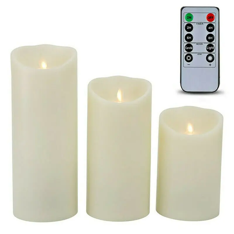 

3 LED Candles With Remote Control Timer Dimmer Awake Flameless Real Wax Candles Set