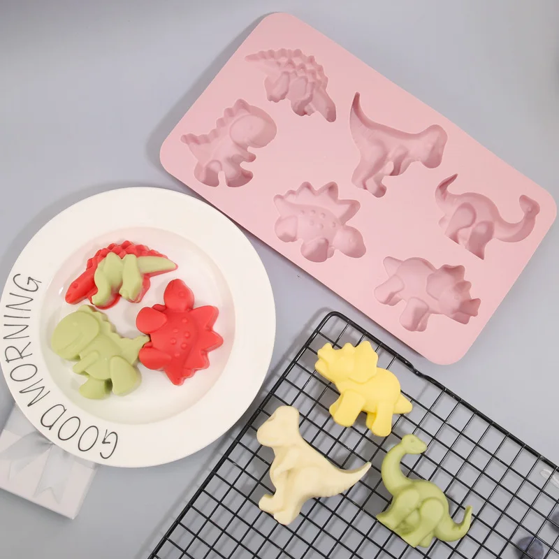 

DIY Cartoon Silicone Glue Mold 6 Even Dinosaur Fondant Mould Cake Cookie Chocolate Candle Mould Baking Pastry Bakeware Tool