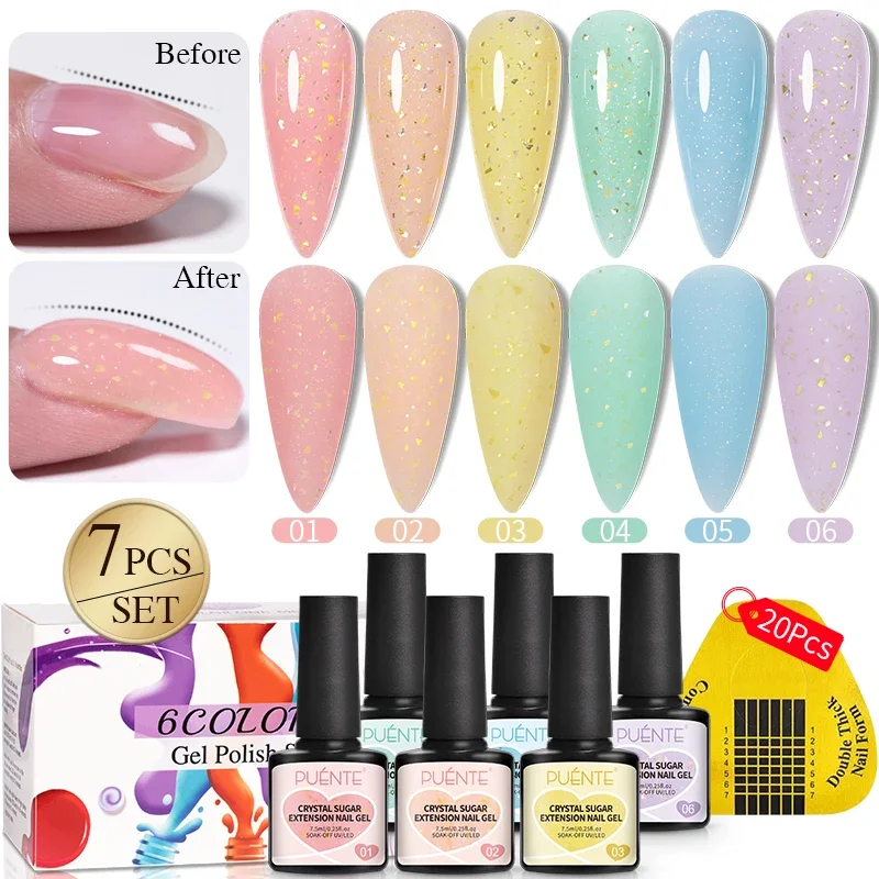 6 шт./компл. Hema Free Extension гель-лак для ногтей Soak Off Crystal Sugar Colors Блестящие блестки Builder