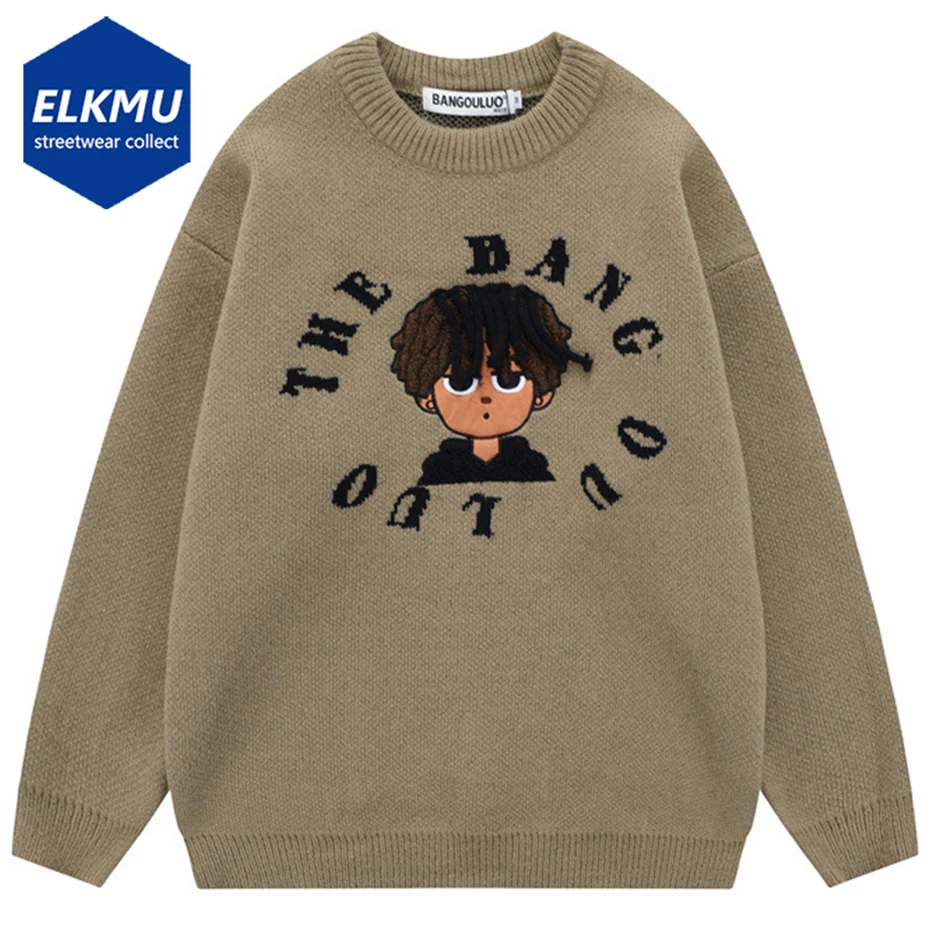 

2023 Streetwear Knitted Sweaters Hip Hop Harajuku Oversized Pullover Sweater Black Khaki Loose Knitwear Men