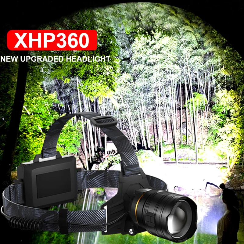 Фото Сверхмощный светодиодный налобный фонарь XHP360 90000000LM, фонарь XHP120 высокой мощности, перезаряжаемый налобный фонарь, 3*18650 USB, лампа для рыбалки №1