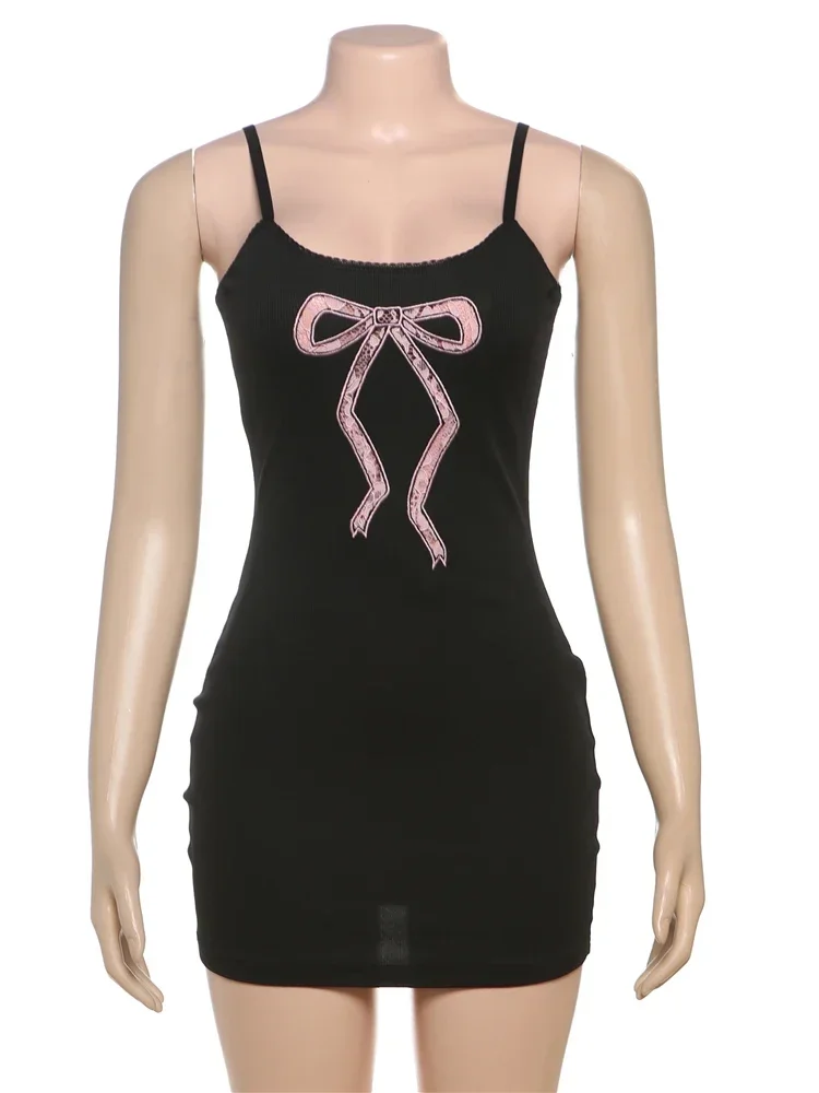 XIZOU платье с бантом и принтом женское Y2K глубоким вырезом открытой спиной без