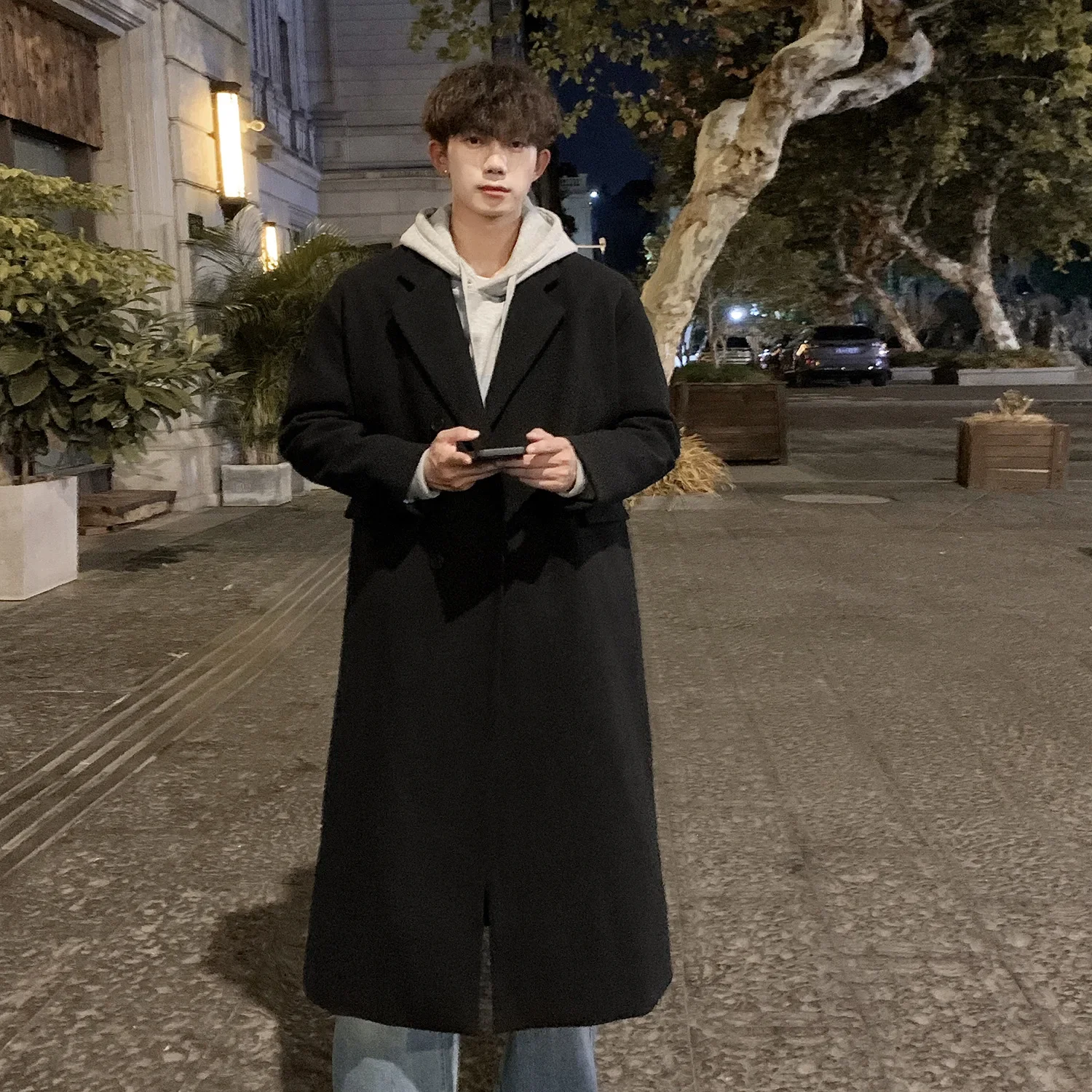 Длинное шерстяное пальто до колен в британском стиле весна-осень модная куртка