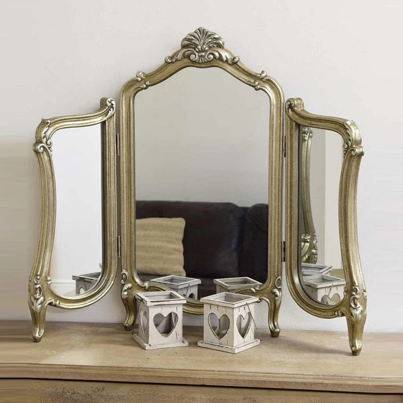 

Gold Vintage Mirror Wall Makeup Big Bedroom Antique Quality Luxury 3d Design Mirror Portable Macrame Wanddeko Home Decor
