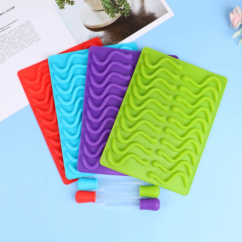 

20 Cavity Silicone Gummy Snake Worms Chocolate Mold Sugar Candy Jelly Molds Ice Tube Tray Mold Cake Baking Tools