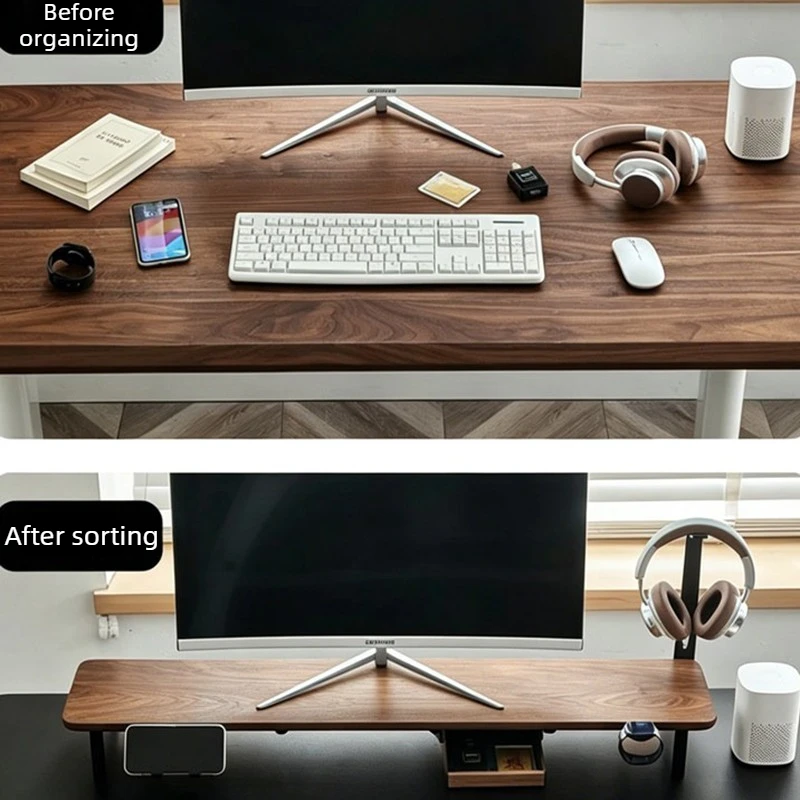 Фото Подставка для монитора Black Walnut Z30 Pro с индукционной подсветкой, регулируемая по высоте, с выдвижными направляющими, модульная, для компьютера №5