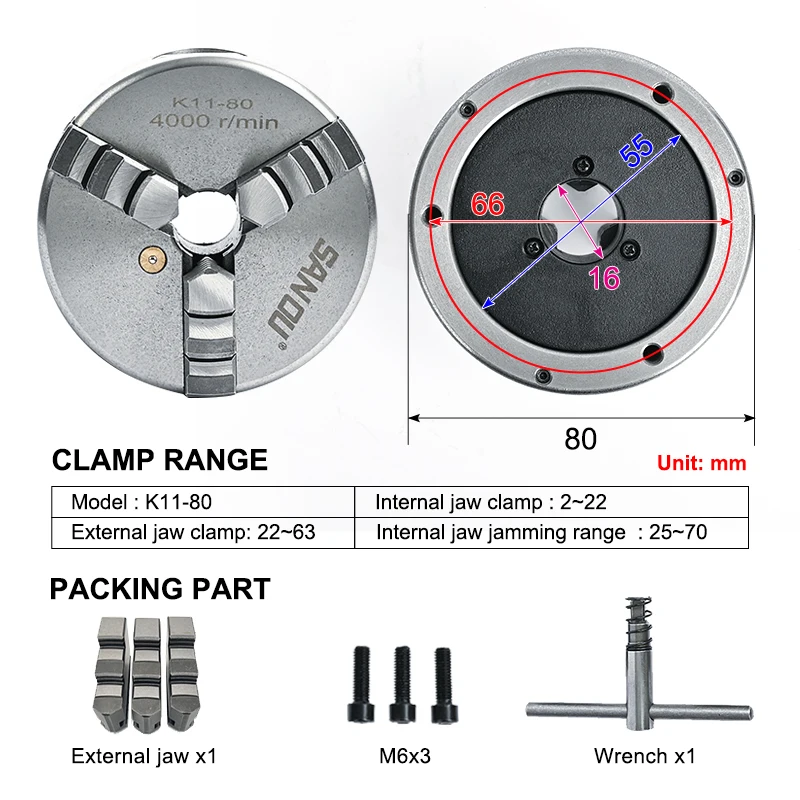 

Зажимной патрон SANOU K11-80 80мм
